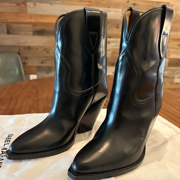 Isabel Marant Black Leyane Leather Western Booties - Size 38 - Picture 3 of 7